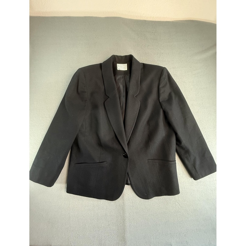 Vintage Pendleton Blazer Womens 16W Black Wool 1 Button Lined Made In USA